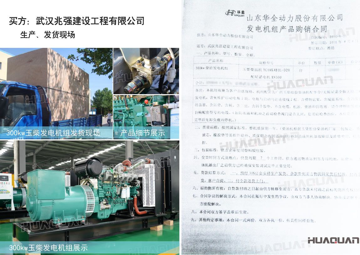 武漢兆強建設工程有限公司在華全動力采購一臺300kw柴油發(fā)電機組